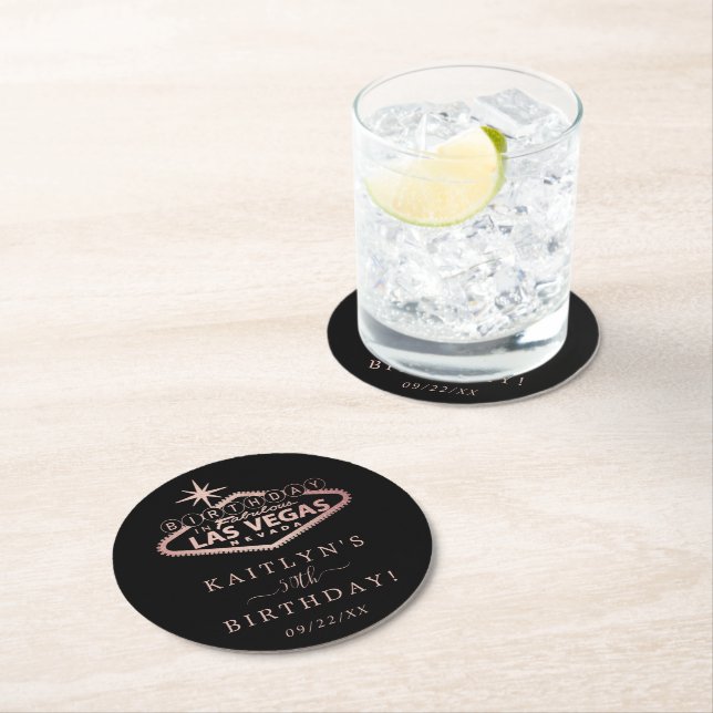 Elegant Las Vegas Birthday Party Round Paper Coaster (Insitu)
