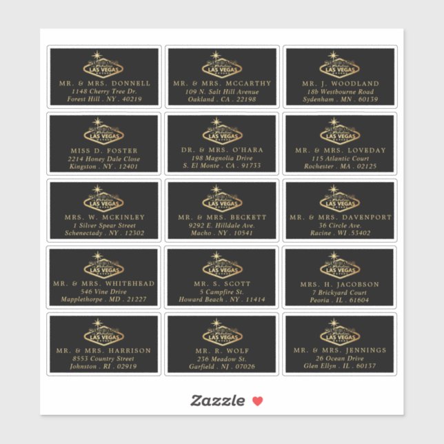 Elegant Las Vegas Destination Wedding Address Sticker (Sheet)