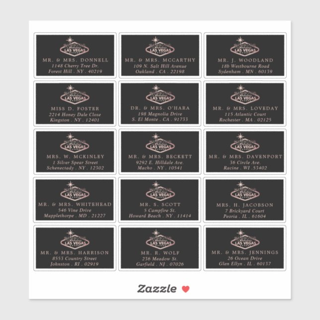 Elegant Las Vegas Destination Wedding Address Sticker (Sheet)