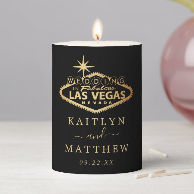 Elegant Las Vegas Destination Wedding Pillar Candle (In Situ)