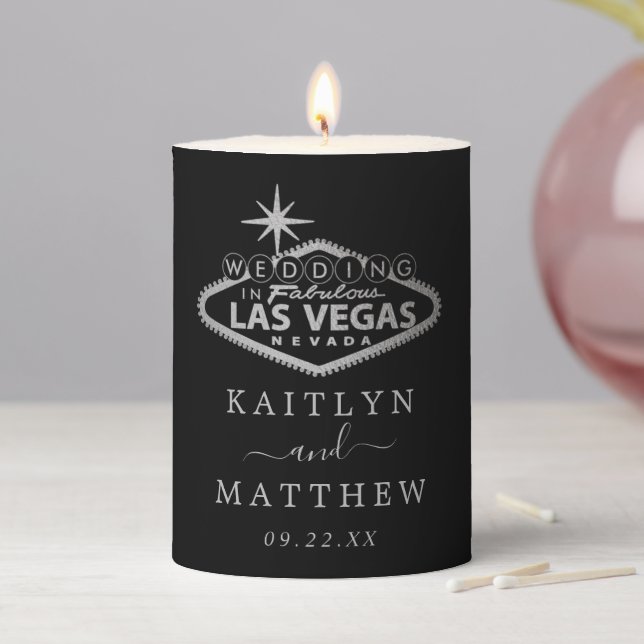 Elegant Las Vegas Destination Wedding Pillar Candle (In Situ)