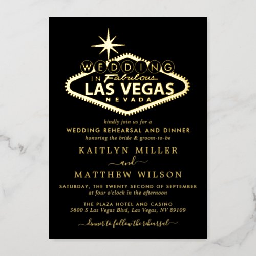 Elegant Las Vegas Destination Wedding Rehearsal Foil Invitation