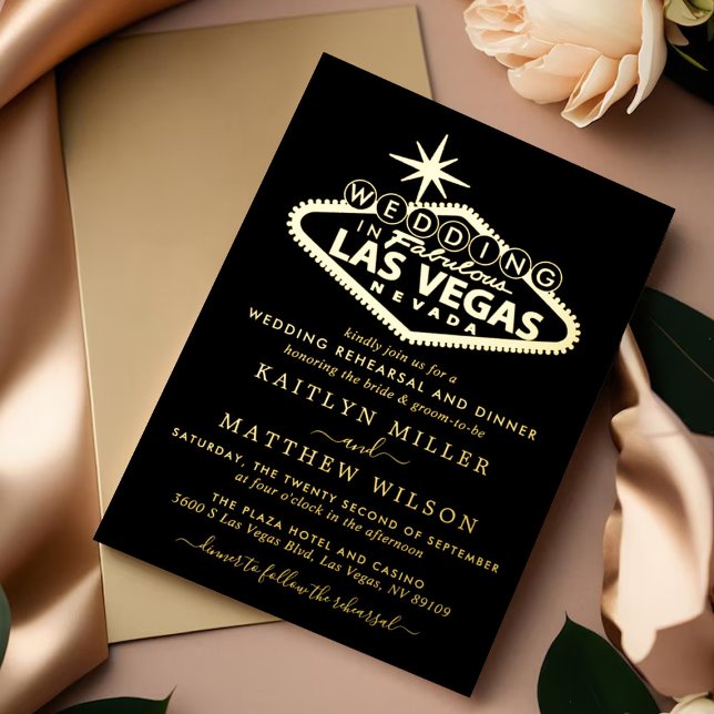 Elegant Las Vegas Destination Wedding Rehearsal Foil Invitation (Creator Uploaded)