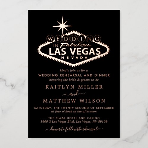 Elegant Las Vegas Destination Wedding Rehearsal Foil Invitation
