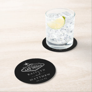 Elegant Las Vegas Destination Wedding Round Paper Coaster
