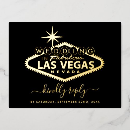 Elegant Las Vegas Destination Wedding RSVP Real Foil Invitation Postcard