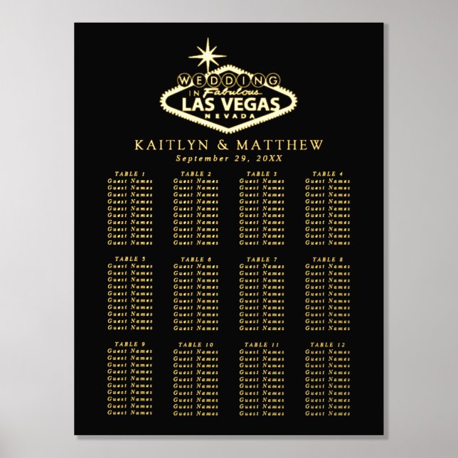 Elegant Las Vegas Destination Wedding Seating Plan Foil Prints (Front)