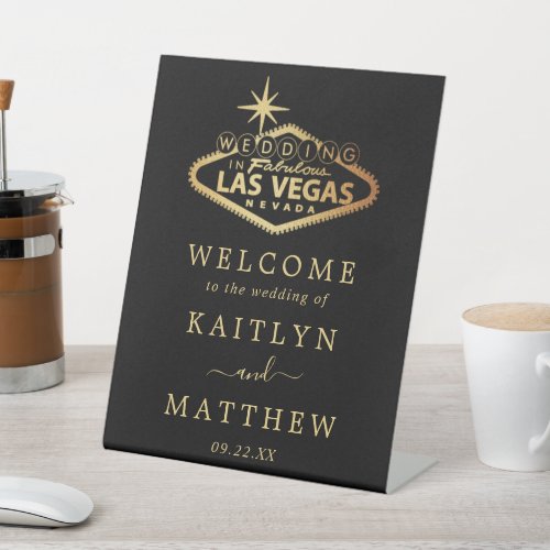 Elegant Las Vegas Destination Wedding Welcome Pedestal Sign