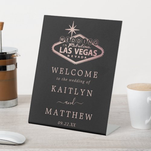 Elegant Las Vegas Destination Wedding Welcome Pedestal Sign