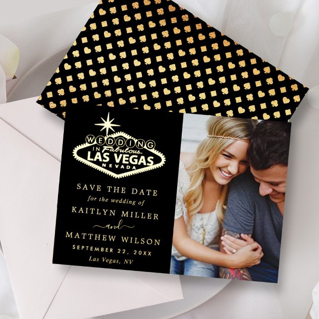 Elegant Las Vegas Wedding Photo Save The Date Real Foil Invitation (Creator Uploaded)