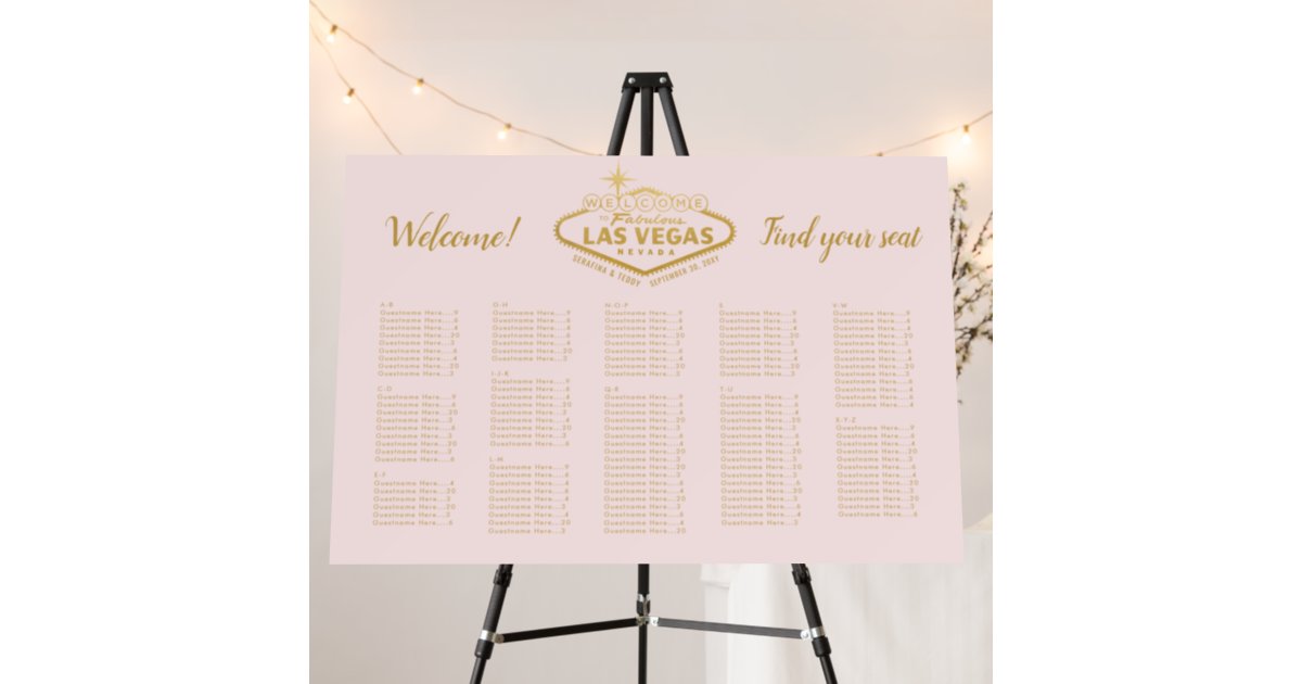 Elegant Las Vegas Wedding Pink Gold Seating Chart Foam Board | Zazzle