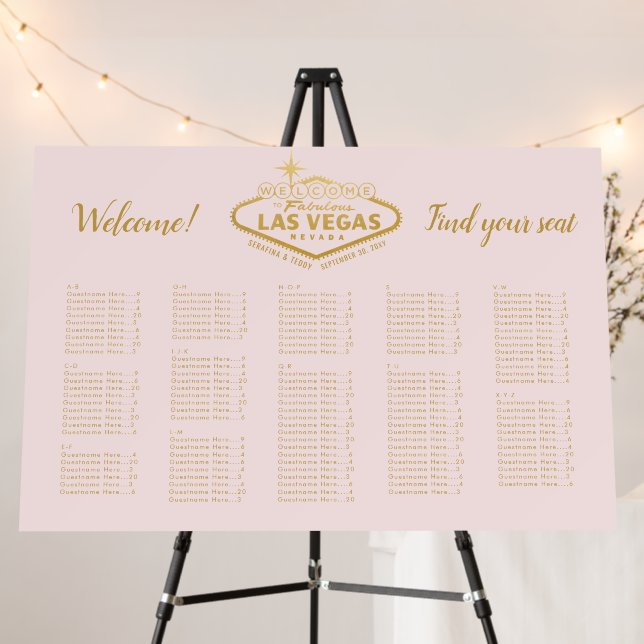Elegant Las Vegas Wedding Pink Gold Seating Chart Foam Board (In Situ (Stand))