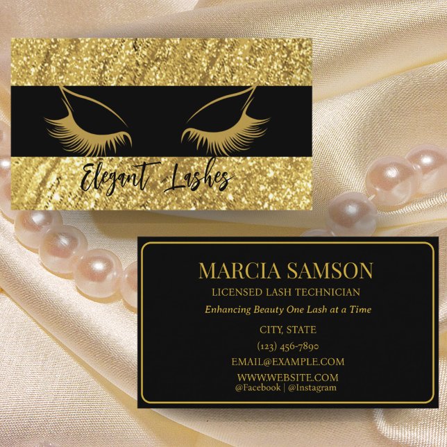 Elegant Lash Artist Business Card Gold & Black  (Creator Uploaded)