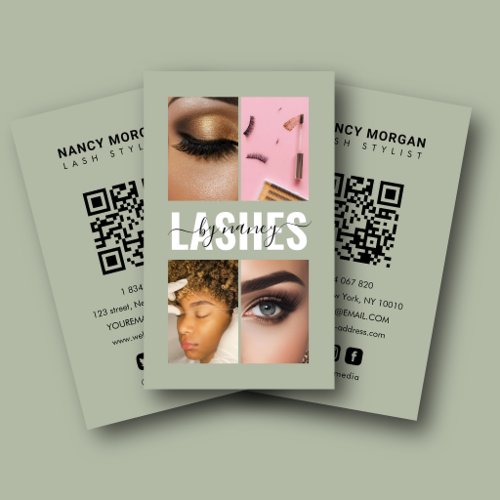 Elegant Lash Extension Tech Photo Collage QR Code  Business Card