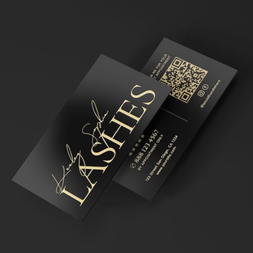 Elegant Lash Tech Black Brows Makeup Artist Gold Foil Business Cards