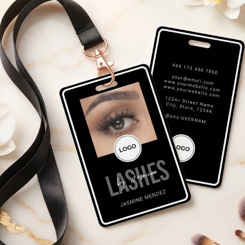Elegant LASH Technician Black White Photo Lanyard  Badge