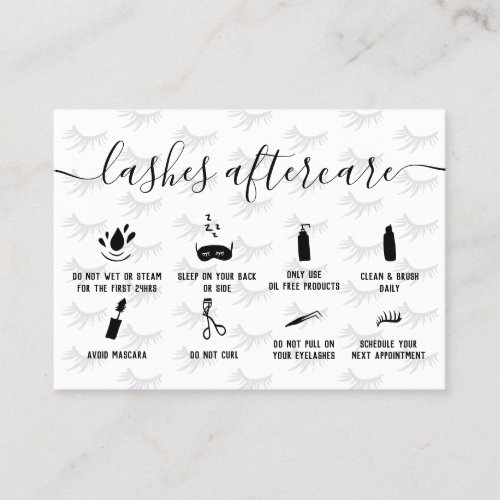 Elegant lashes aftercare black white illustration business card