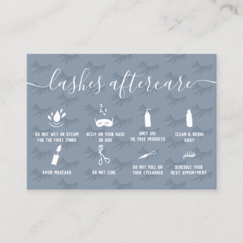 Elegant lashes aftercare dusty blue illustrations business card