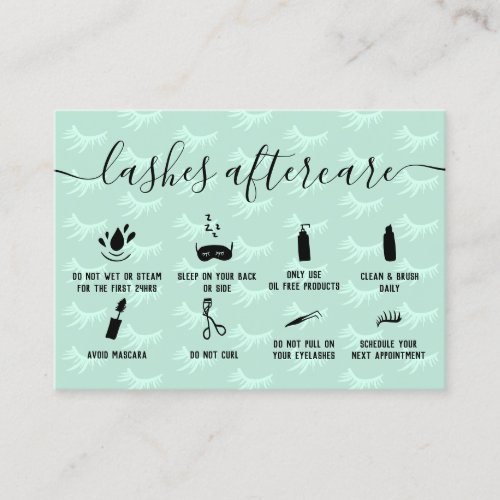 Elegant lashes aftercare mint green illustrations business card