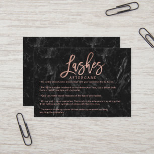 Elegant lashes aftercare rose gold black marble business card