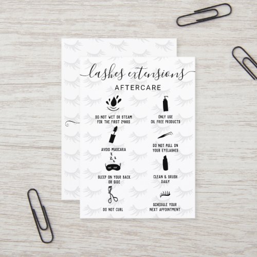 Elegant lashes aftercare white vertical business card