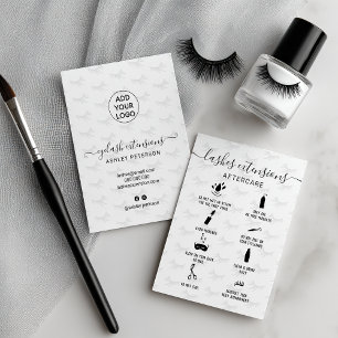 Elegant lashes aftercare white vertical business card