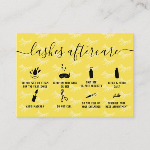 Elegant lashes aftercare yellow illustrations business card