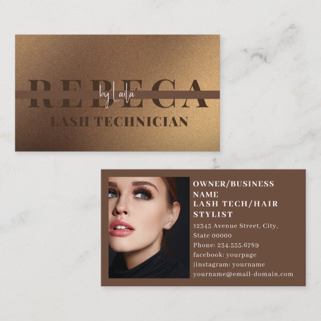 Elegant Lashes Brows Makeup Artist 1 Photo Business Card (Front/Back)
