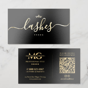 Elegant Lashes Brows Makeup Artist Black Gold Foil Business Cards