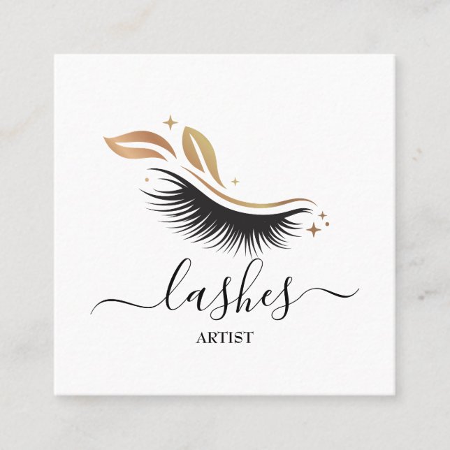 Elegant Lashes Makeup Artist Salon Square Business Card (Front)