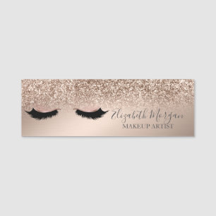 Elegant Lashes,Rose Gold Glitter Makeup artist Name Tag