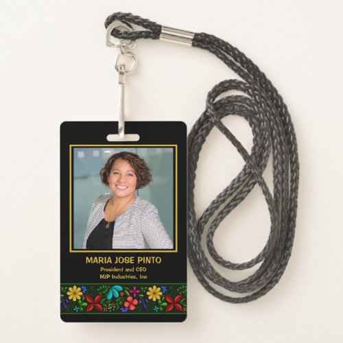 Elegant Latin American Folk Floral Employee Badge