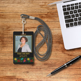 Elegant Latin American Folk Floral Employee Badge