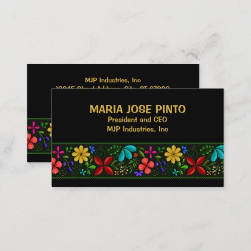 Elegant Latin American Folk Floral Employee Business Card