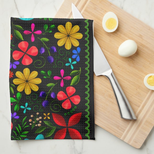Elegant Latin American Folk Floral  Kitchen Towel (Quarter Fold)