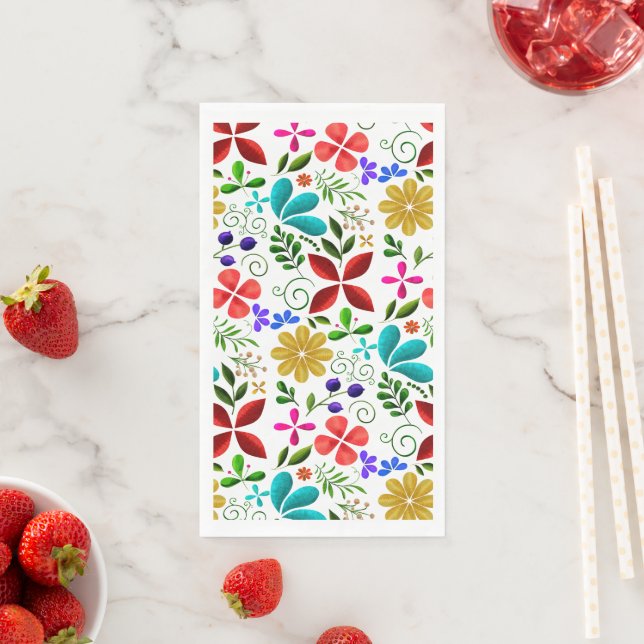 Elegant Latin American Folk Floral Paper Guest Towels (Insitu)