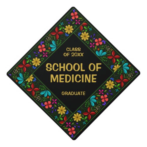 Elegant Latin American Folk Floral School Class Graduation Cap Topper
