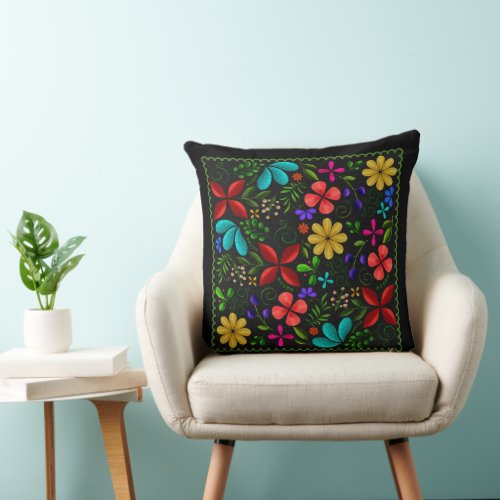 Elegant Latin American Folk Floral Throw Pillow