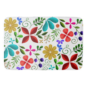 Elegant Latin American Folk Floral White Bath Mat