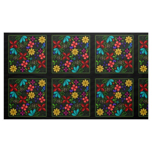 Elegant Latin Folk Floral | Black Fabric