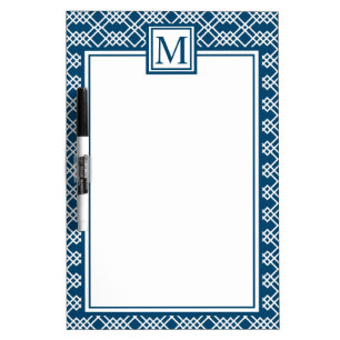Elegant Lattice Geometric Monogram Ocean Blue Dry Erase Board