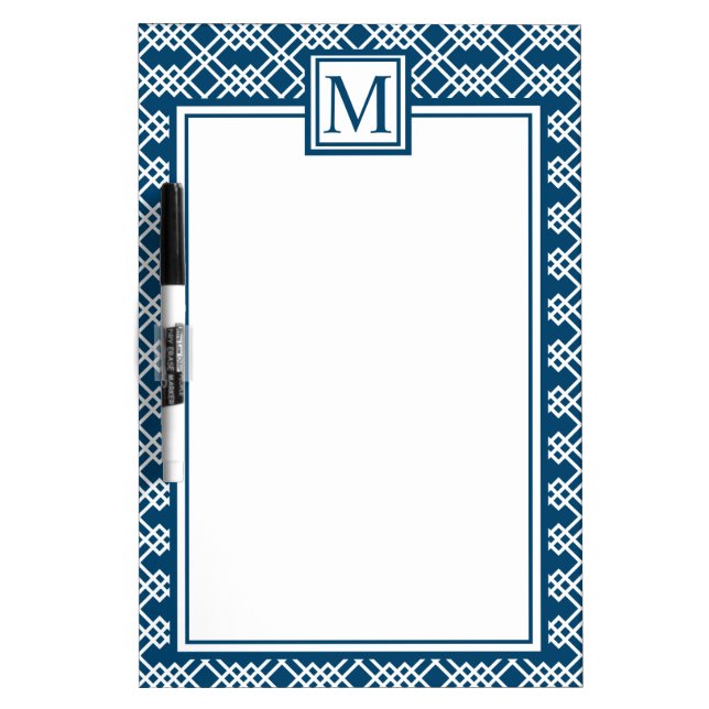 Elegant Lattice Geometric Monogram Ocean Blue Dry Erase Board (Front)