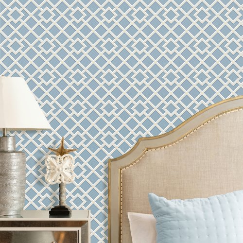 Elegant Lattice Geometric Pattern Blue Off_white Wallpaper