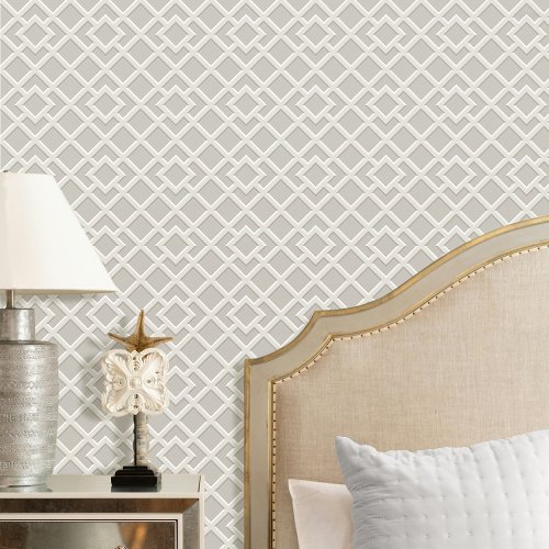 Elegant Lattice Geometric Pattern Gray Off_white Wallpaper