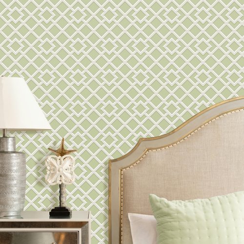 Elegant Lattice Geometric Pattern Green Off_white Wallpaper