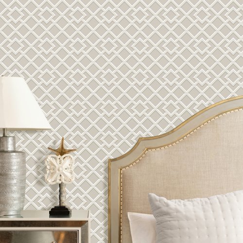 Elegant Lattice Geometric Pattern Greige Gray Wallpaper