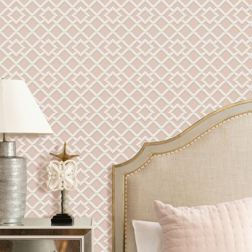 Elegant Lattice Geometric Pattern Pink Off_white Wallpaper