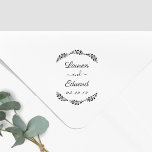 Elegant Laurel Couple Names Wedding Save the Date Rubber Stamp<br><div class="desc">Custom-designed wedding stamp featuring modern hand calligraphy with elegant hand-drawn laurel wreath elements. Personalize with bride and groom's names and wedding date. Perfect for rustic,  country,  and boho themed weddings.</div>