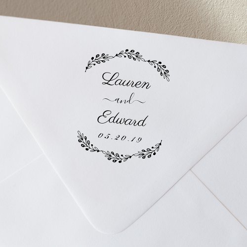 Elegant Laurel Couple Names Wedding Save the Date Rubber Stamp