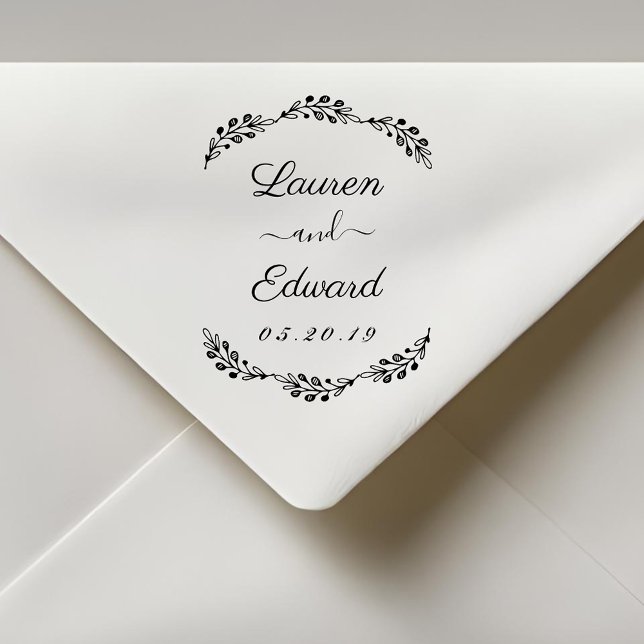 Elegant Laurel Couple Names Wedding Save the Date Rubber Stamp (Creator Uploaded)